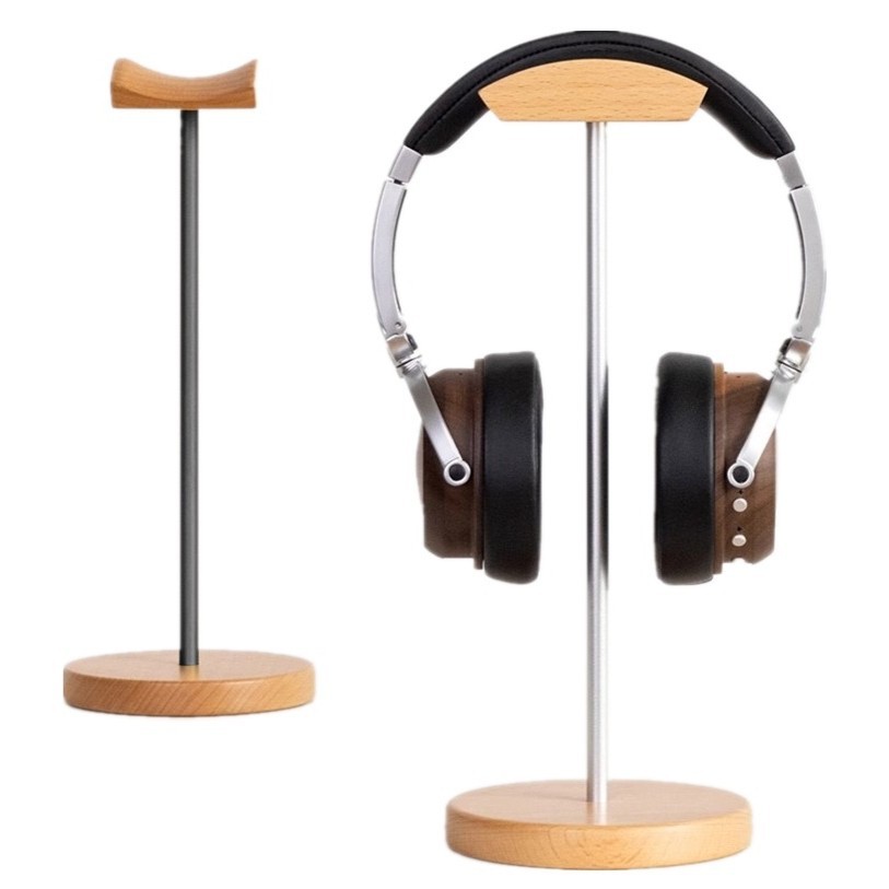 Headphone Stand Desk - ขาตั้งหูฟังไม้แบล็ควอลนัทและอะลูมิเนียม ที่วางหูฟังเกมมิ่งลายไม้วอลนัทธรรมชาติ พร้อมฐานโลหะแข็งแรงสำหรับวางบนโต๊ะ