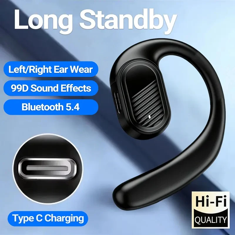 Bluetooth Headset On Ear - บลูทูธ 5.4 หูฟังไร้สายแบบเปิด ซ้าย ขวา หูฟังอเนกประสงค์พร้อมไมโครโฟนสำหรับกีฬาธุรกิจเพลงระบบสเตอริโอ
