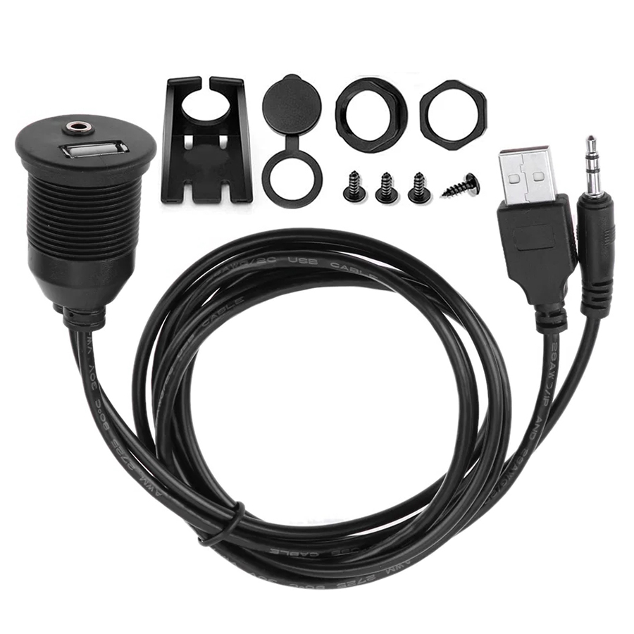 Cable Extension 3.5 - 1เมตร USB & 3.5มิลลิเมตร AUX ชายกับหญิงสายไฟต่อแดชบอร์ดล้างแผงสายสำหรับรถยนต์รถบรรทุกเรือรถจักรยานยนต์สายกันน้ำ