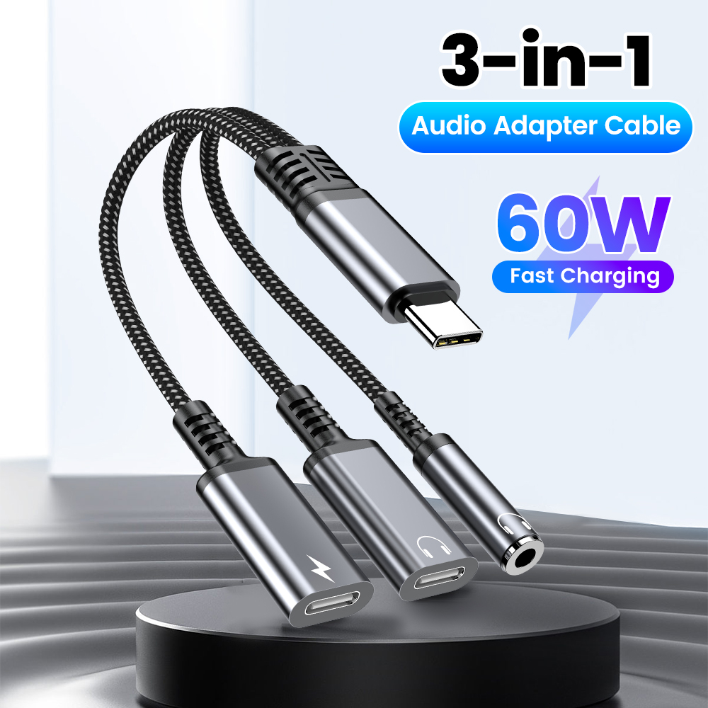 Earphone Splitter Jack - ประเภท C อะแดปเตอร์เสียงสาย 3in1 60W Fast