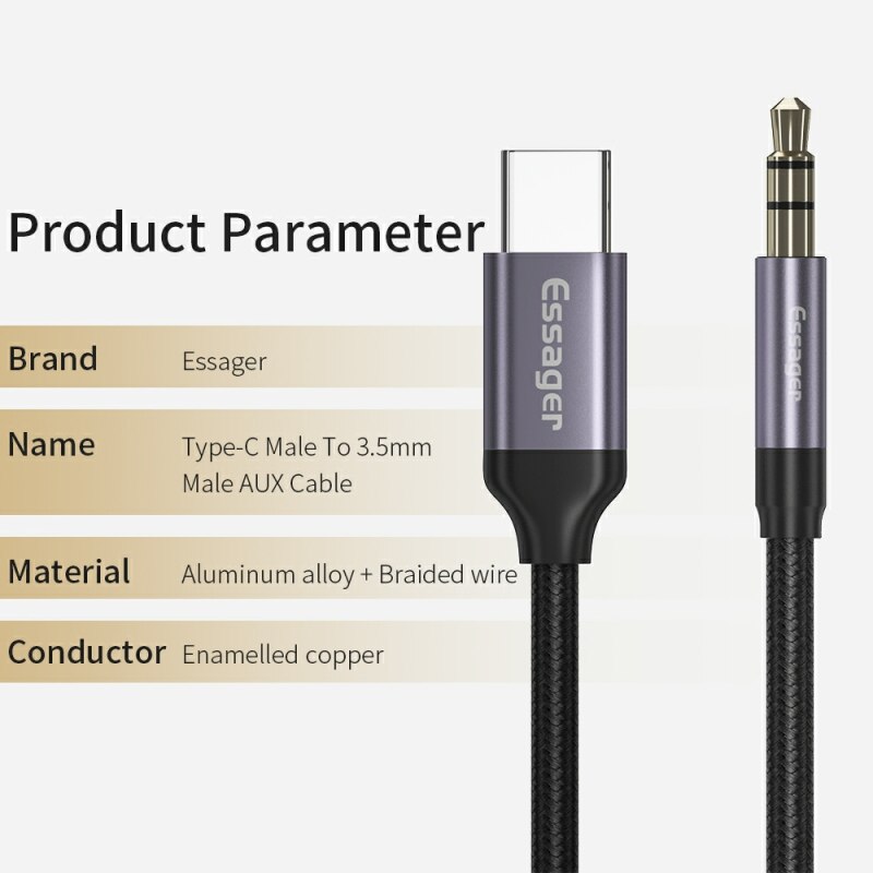 Essager USB C TO 3.5mm AUX อะแ - Earphone Splitter Jack บทวิจารณ์และราคา