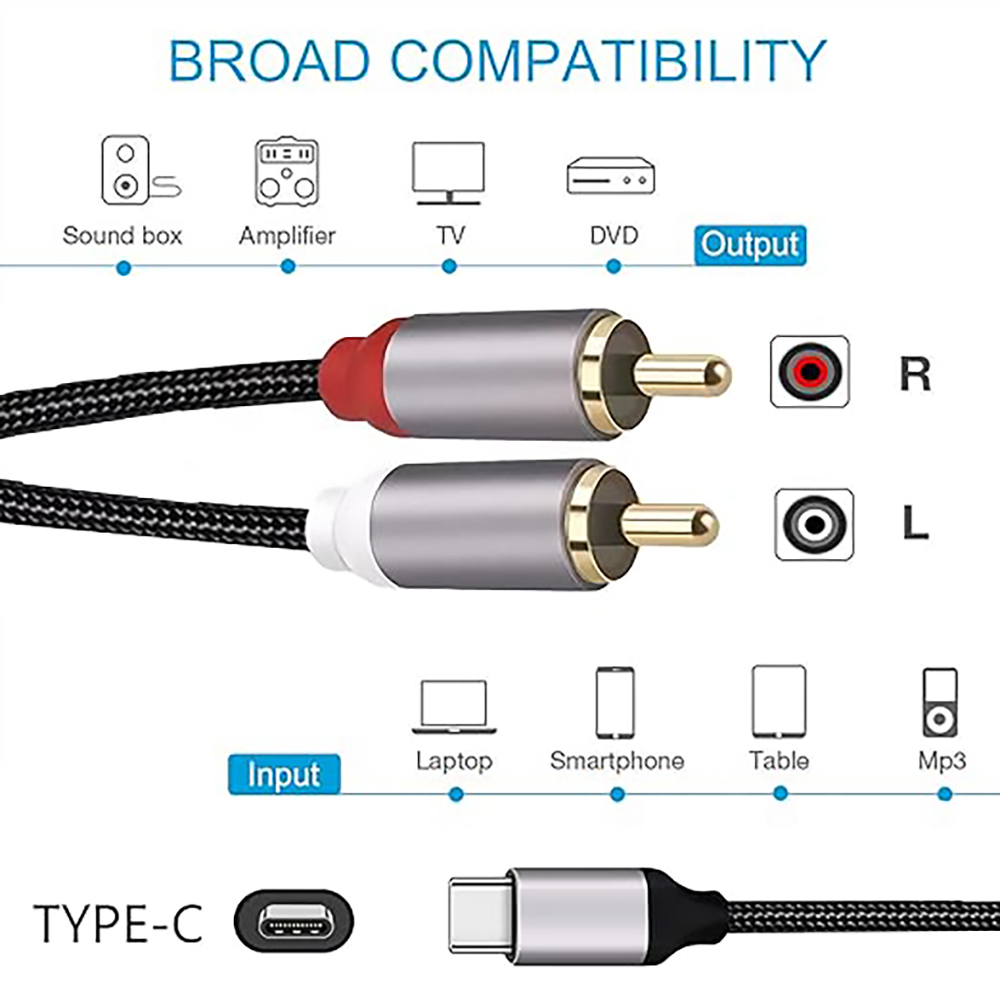 USB C ถึง 2 สายสัญญาณเสียง RCA - Earphone Splitter Jack บทวิจารณ์และราคา